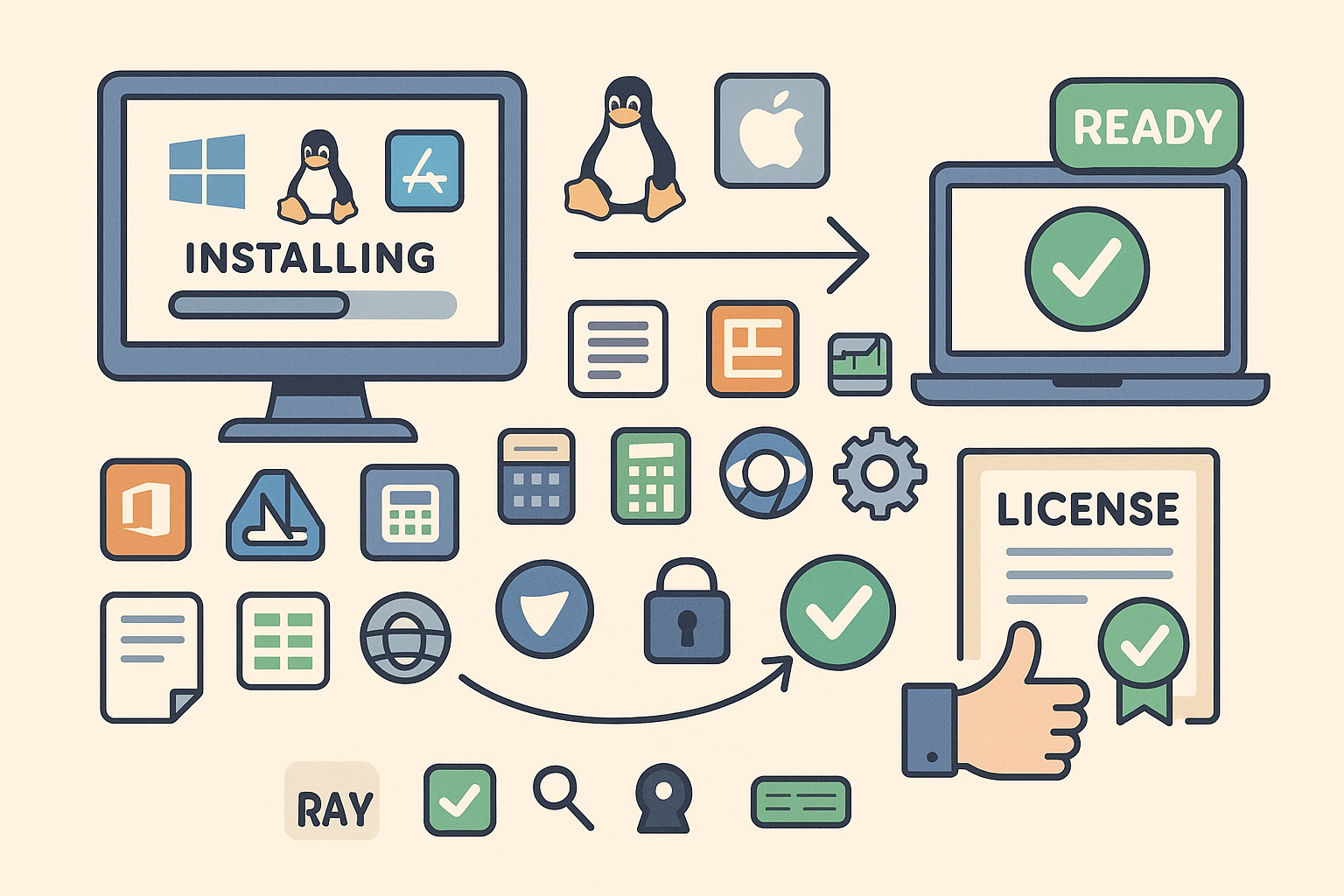Namestitev sistemov in programov – priprava Windows, Linux, macOS z licencami in zaščito